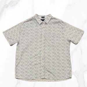 EvenTide Men’s Blue Floral Linen Blend Short Sleeve Collared Button‎ Up, Size XL